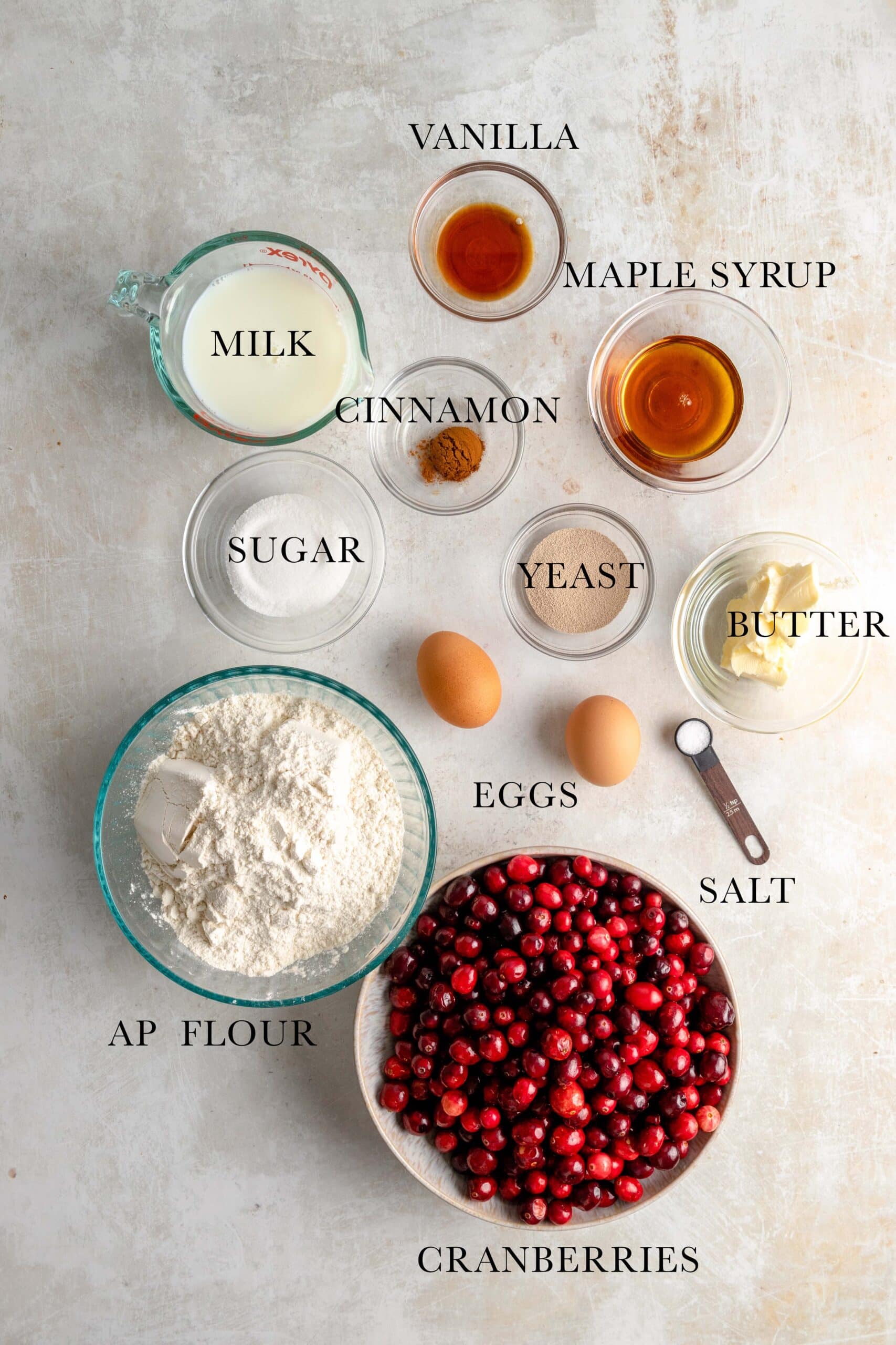 Ingredients needed for Cranberry Streuselkuchen.