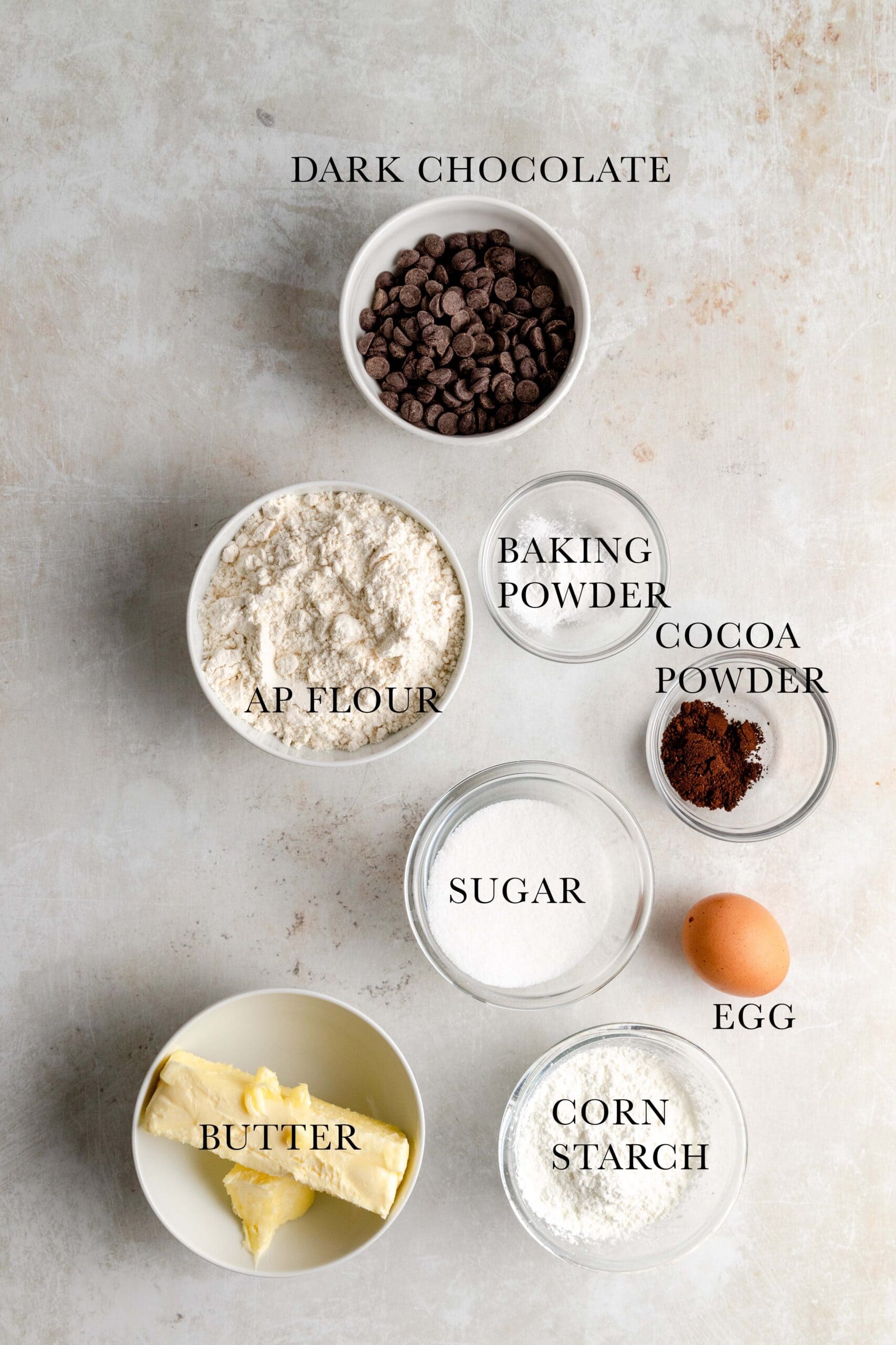 Ingredients needed for slice and bake espresso cookies. 