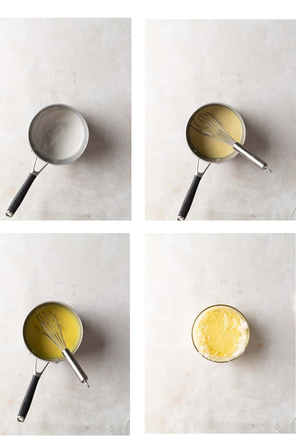 4 process images for making vanilla pudding