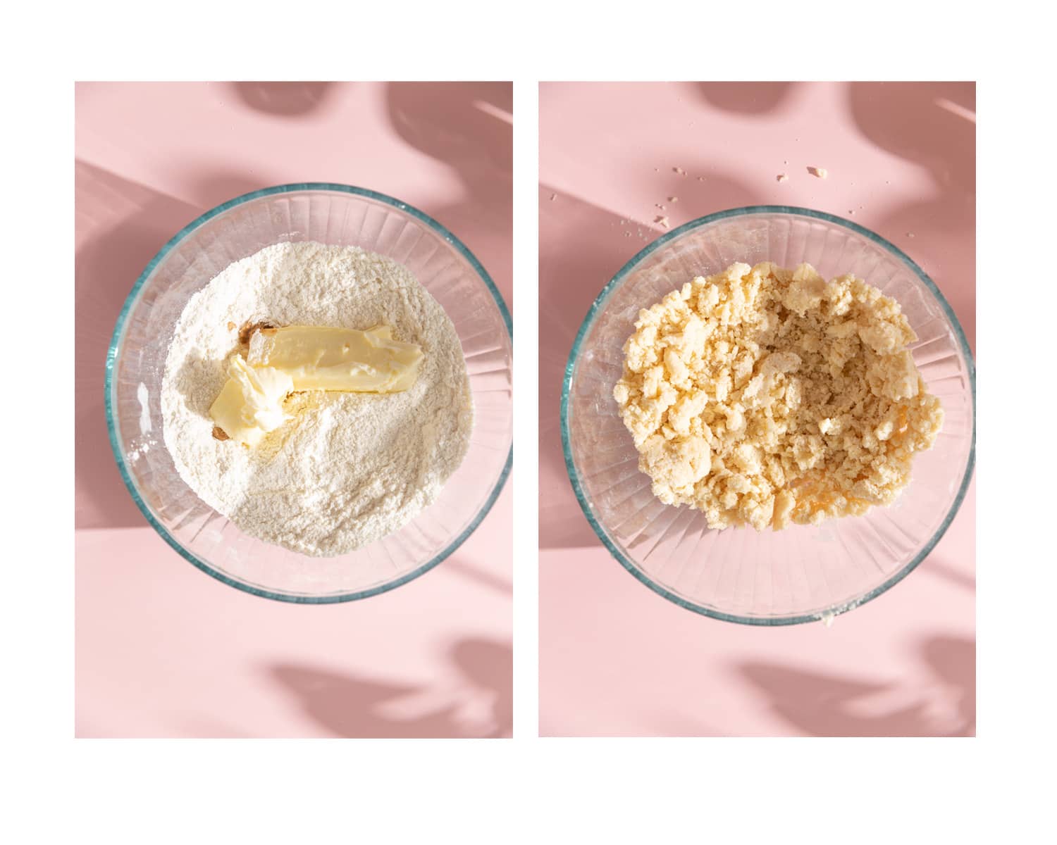 Process images showing how to make buttery streusel.