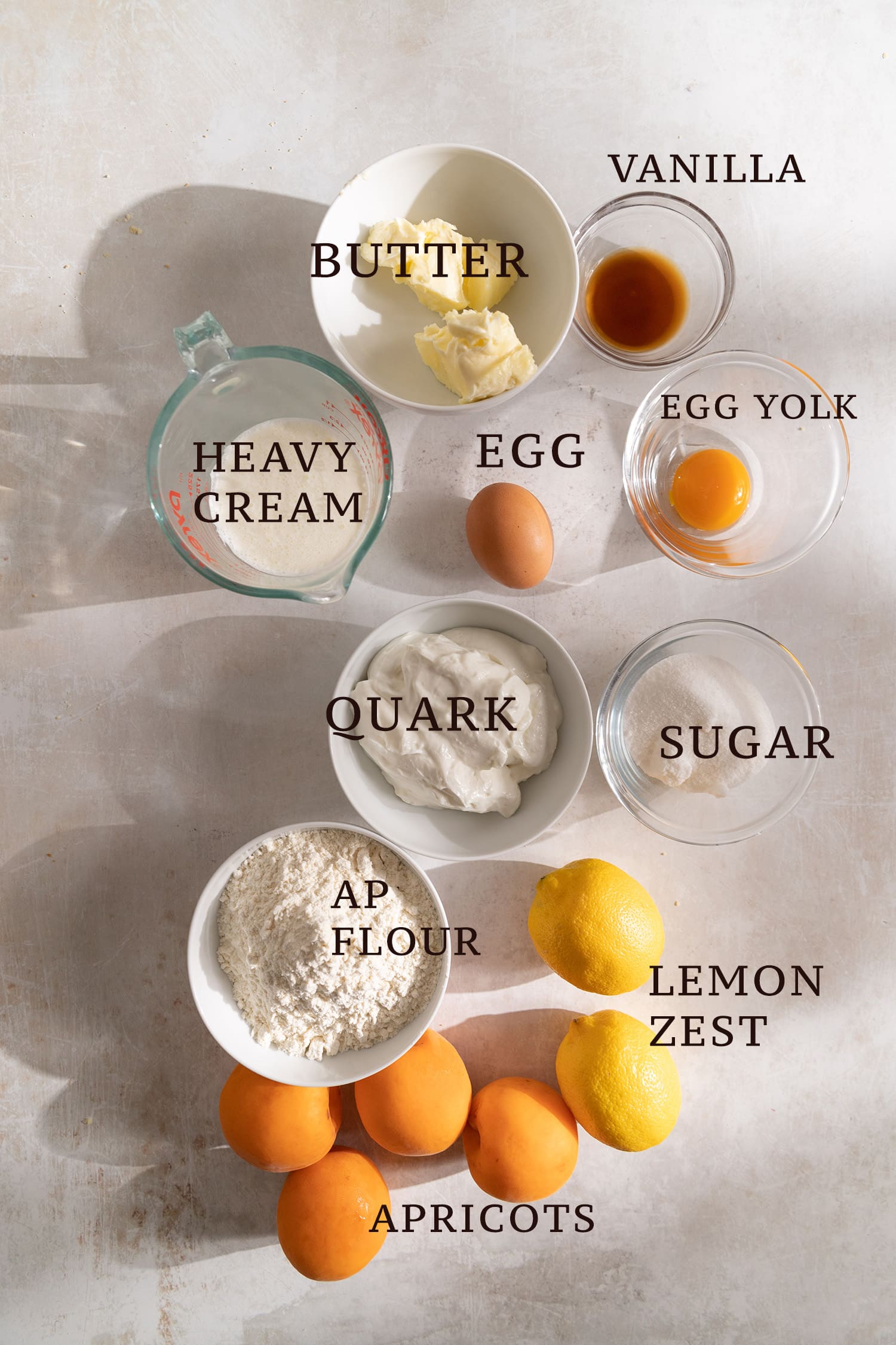 Ingredients needed to make German Apricot Cake.
