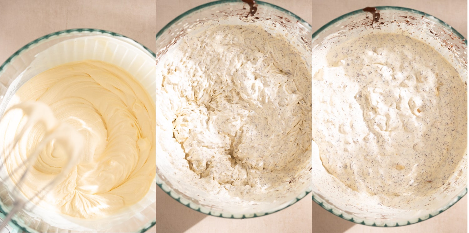 Process images showing how to make the stracciatella hazelnut ice cream. 