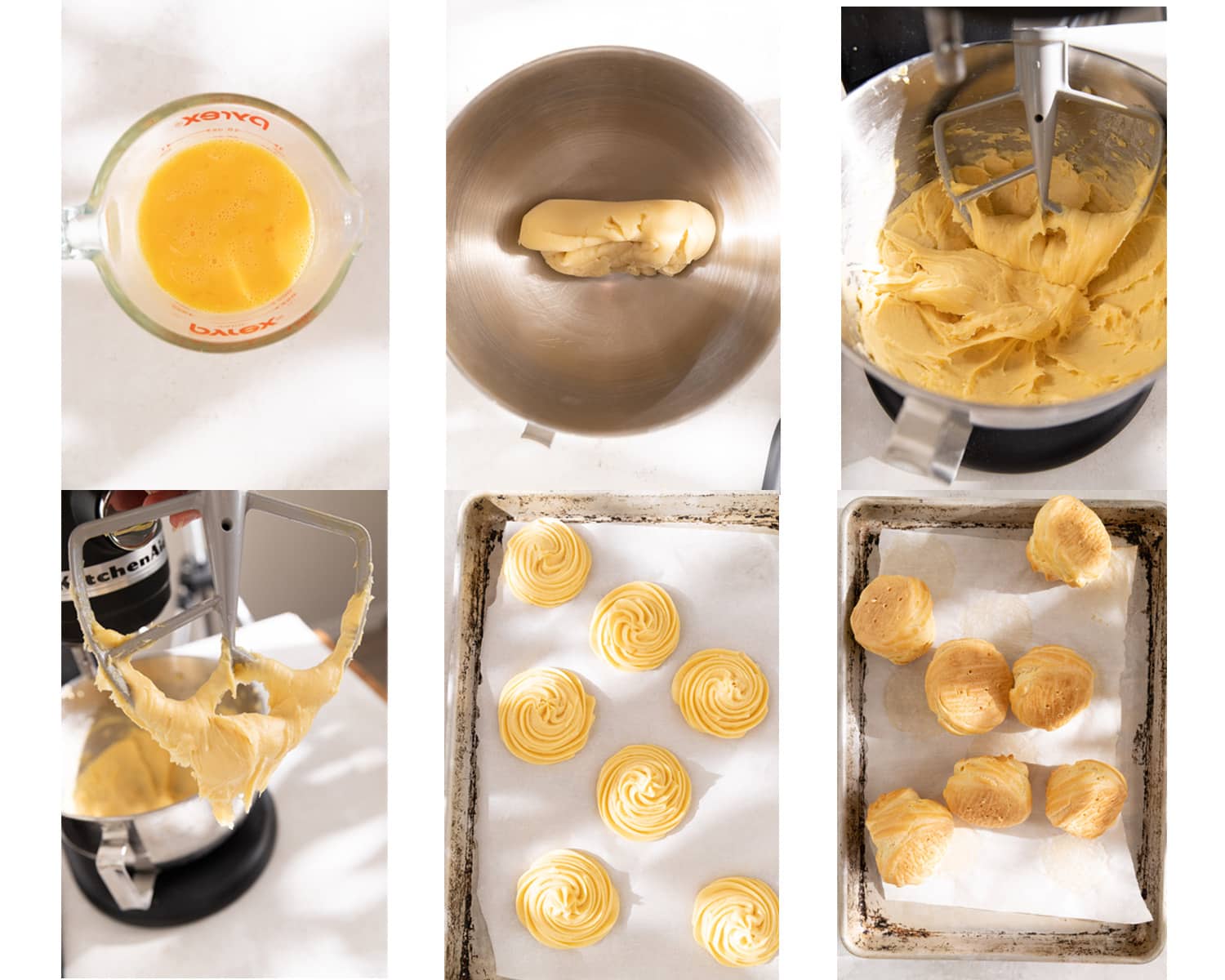 The process of making, piping and baking choux pastry to make windbeutel. 