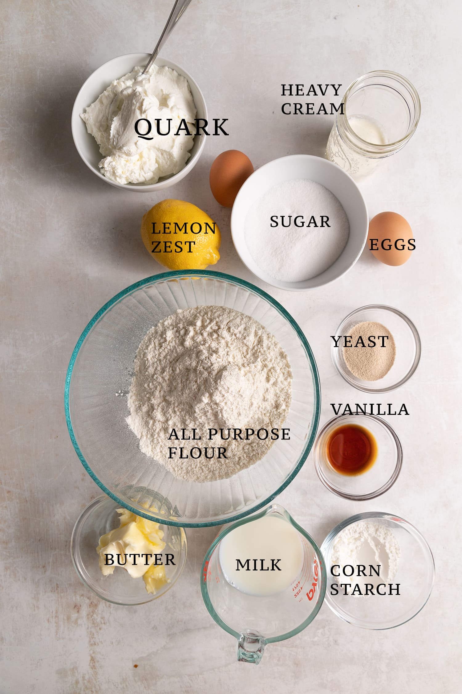 Ingredients needed for custard pastries. 