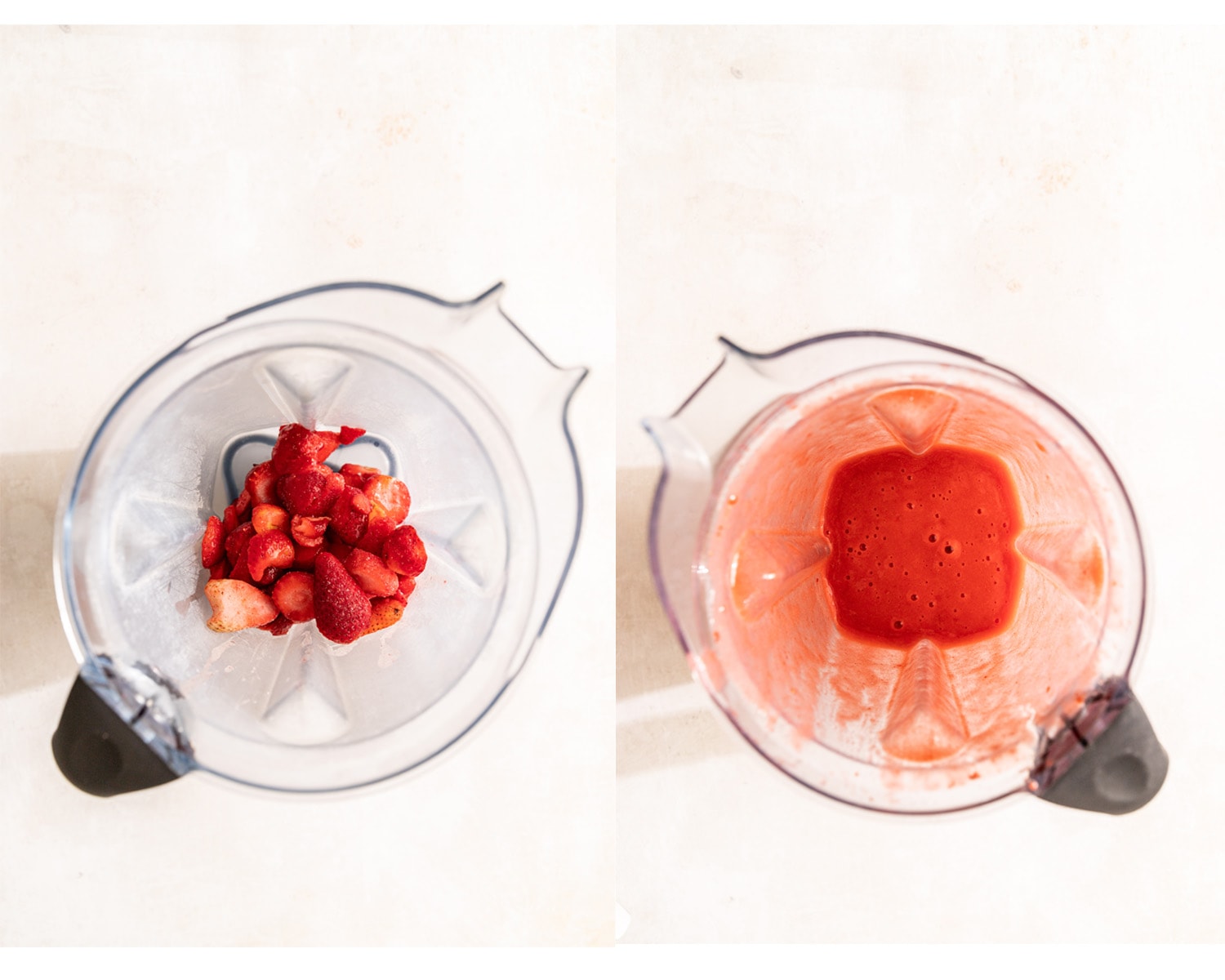 Process images showing hot to make fresh strawberry sauce.