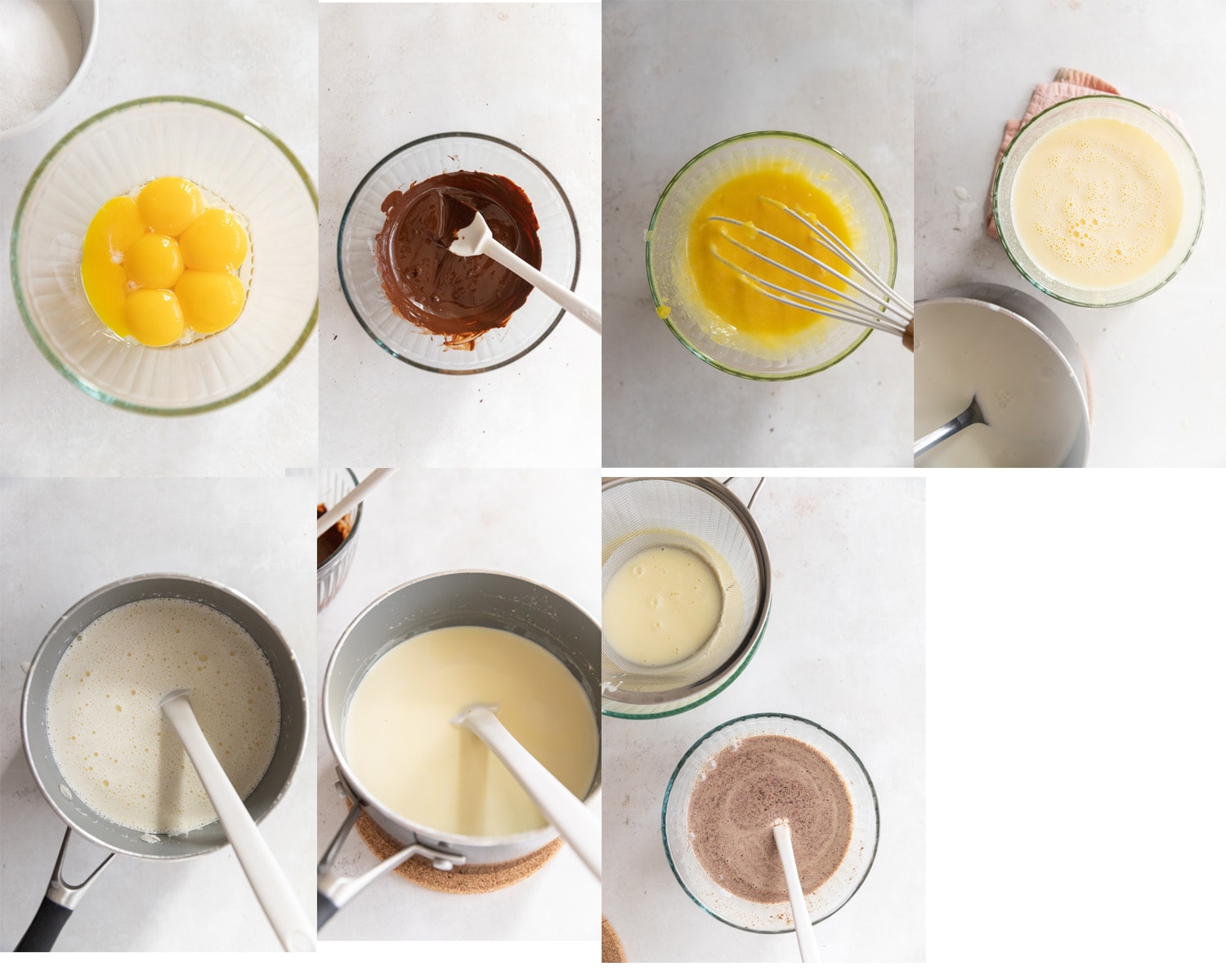 Process images showing how to make the ice cream custard base. 