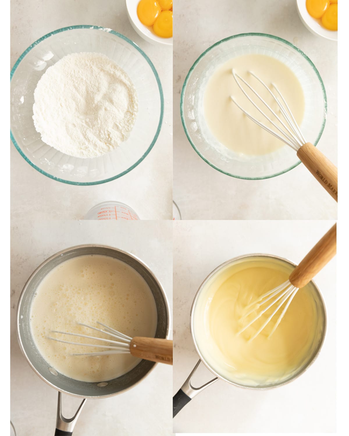 process images showing how to make and cook the vanilla pudding. 