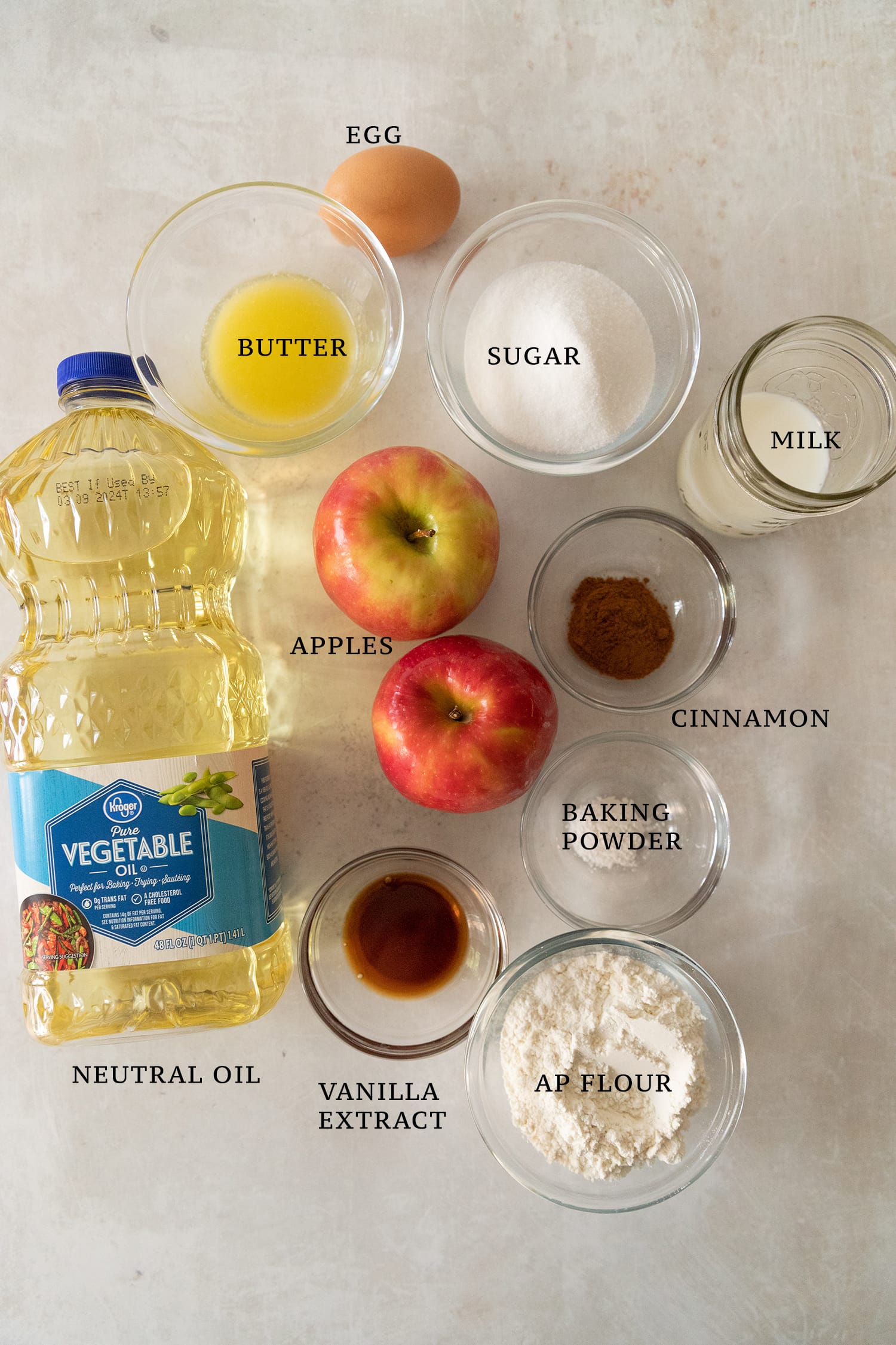 Ingredients needed for fried apple rings. 