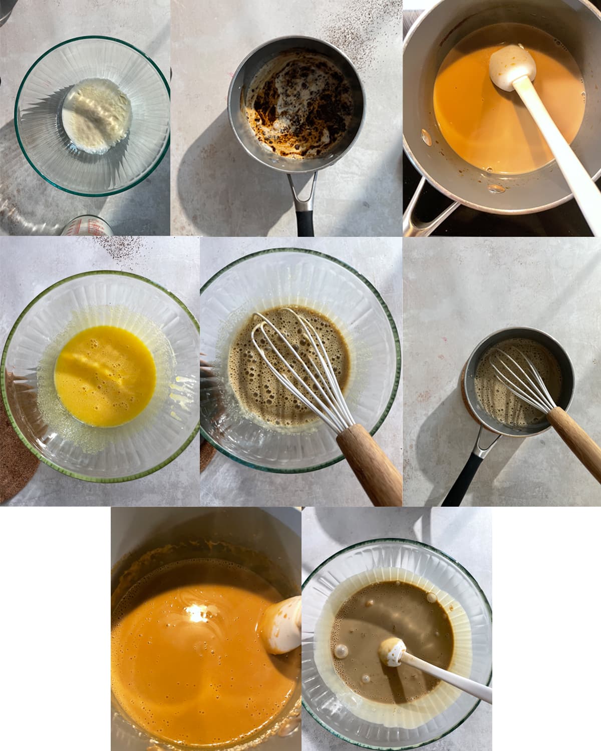 Process showing how to make espresso custard with espresso powder.