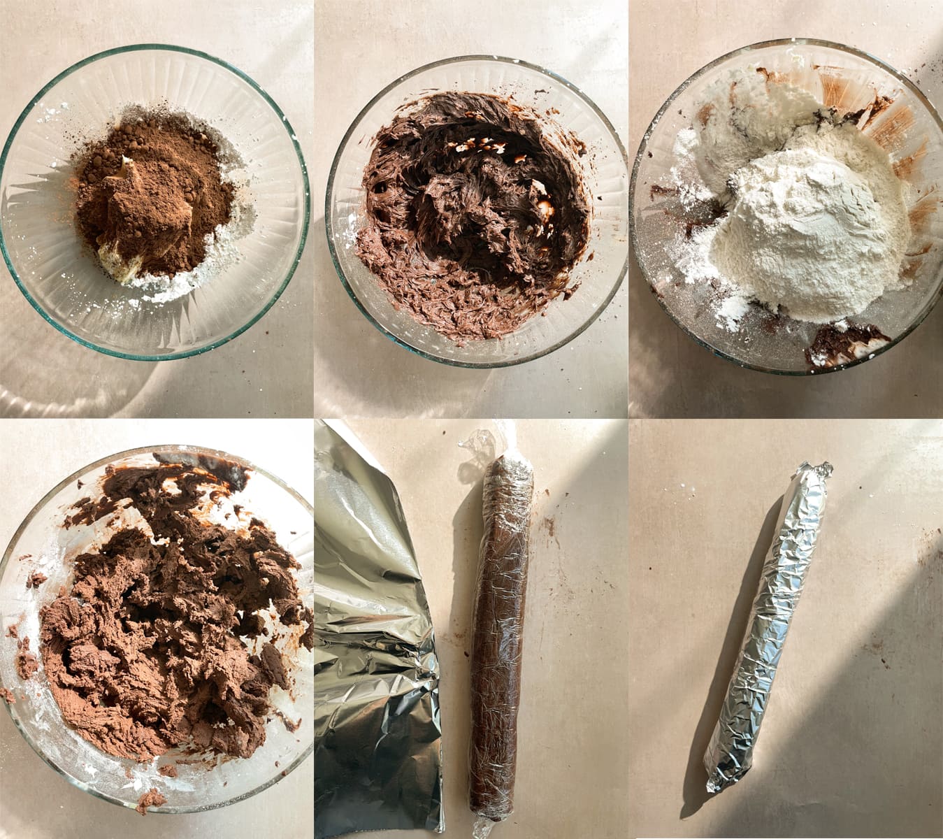 Process images for making chocolate heidesand cookie dough. 