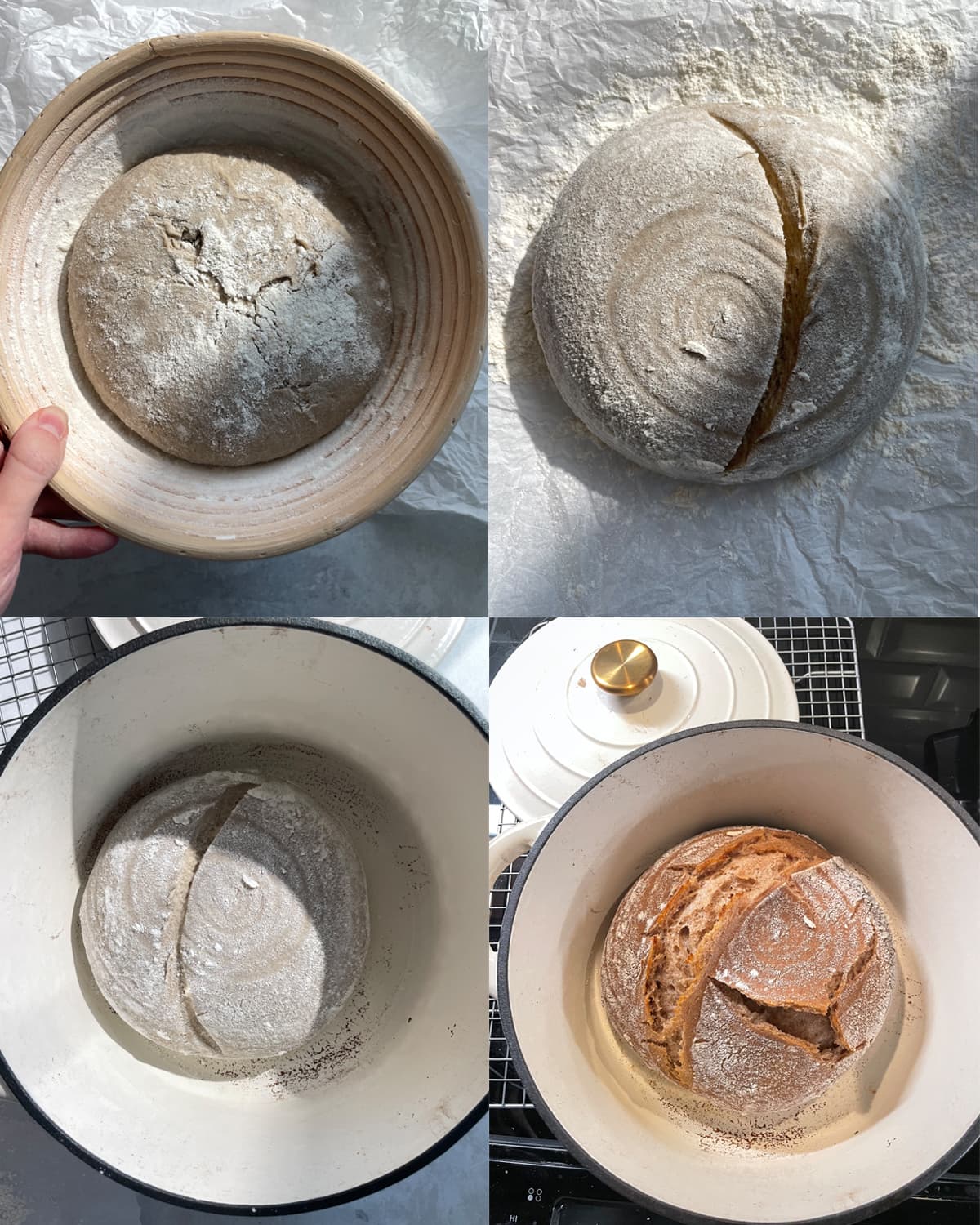 Process of baking a homemade rye sourdough bread. 