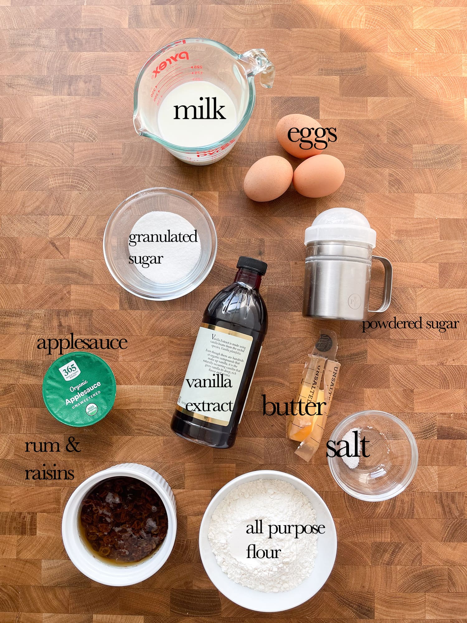 Ingredients needed to make kaiserschmarrn laid out on a kitchen island. 
