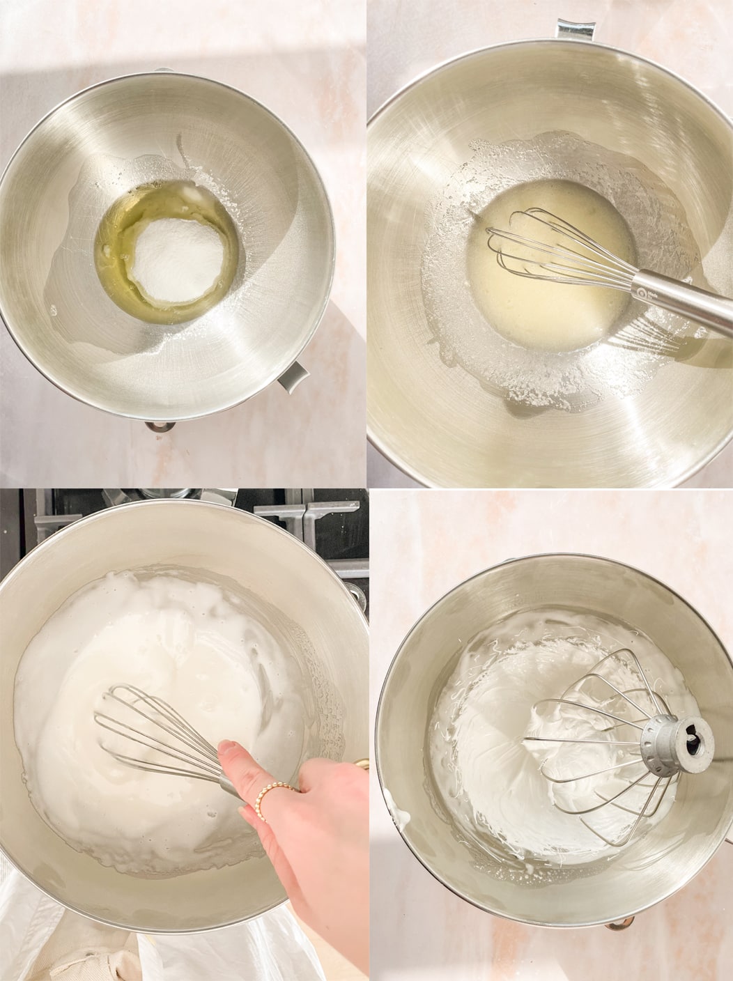 Process of cooking and whipping the meringue.