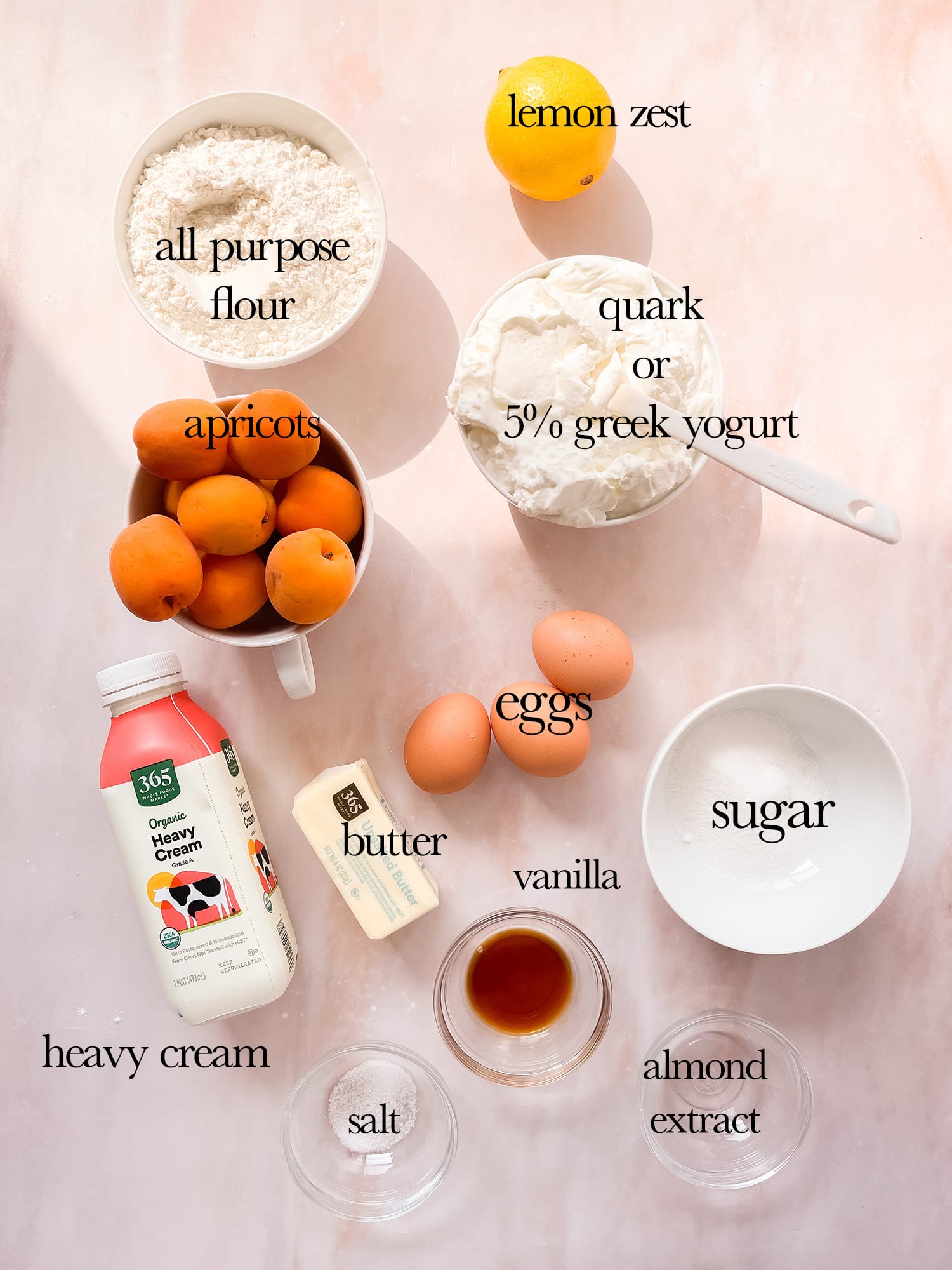 Ingredients needed to make German Apricot Cake.