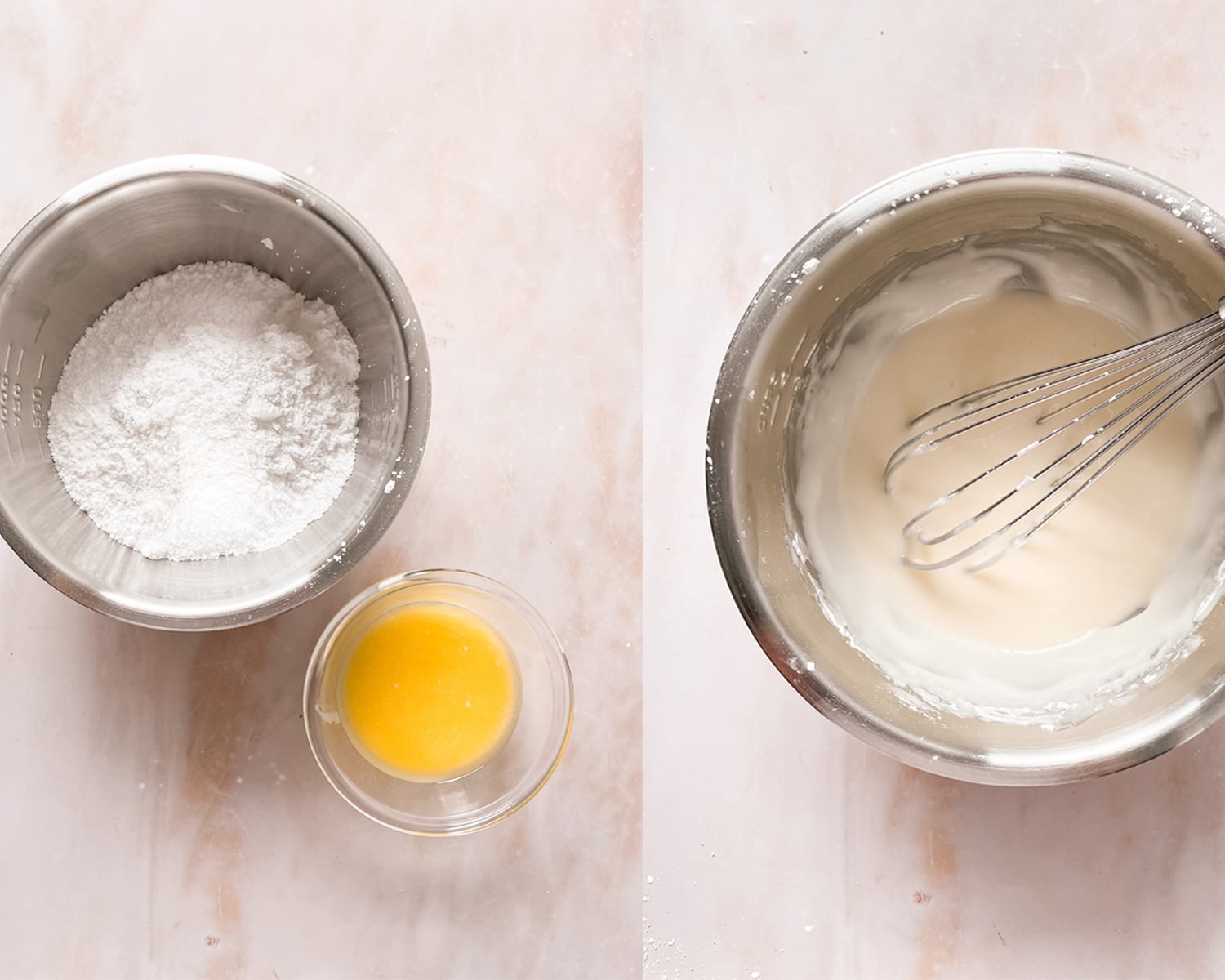 Process of mixing and making cinnamon roll icing. 