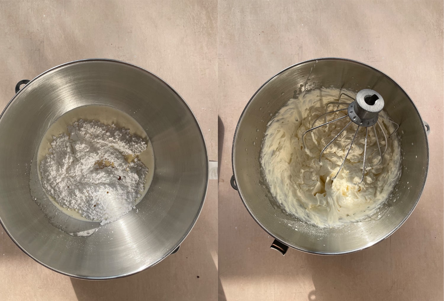 Process of how to whip sweetened whipped cream. 