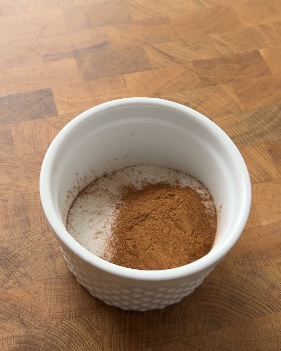Cinnamon Sugar filling in a white ceramic bowl.