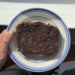 Overhead view of a slice of Double Chocolate Zucchini Bread.